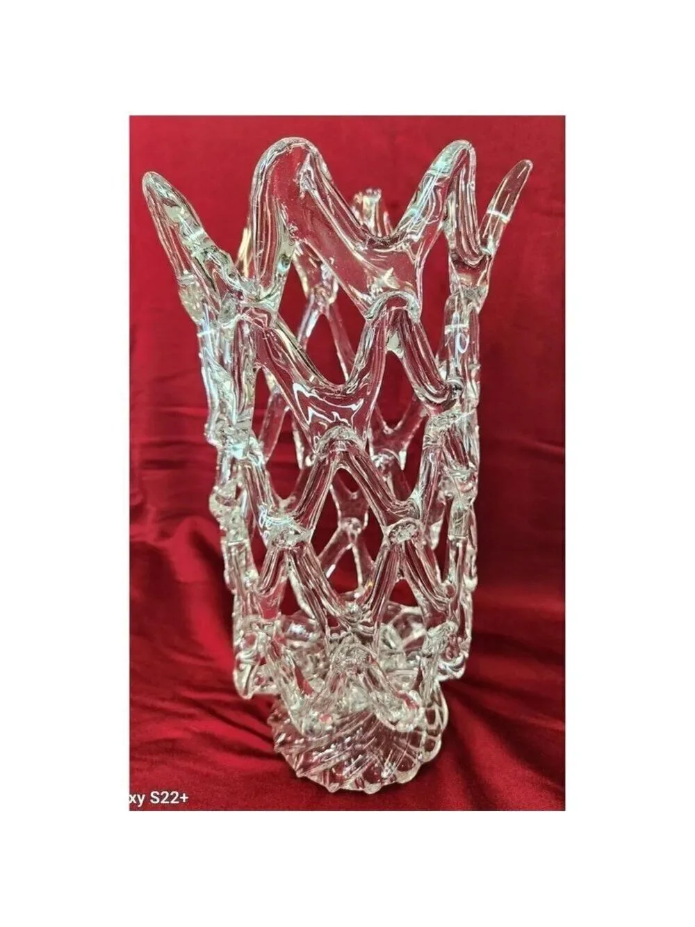 Murano Glass LATTICE WEB Art Glass Vase  MCM Hand Blown Pulled Glass 13.5 X 6 IN